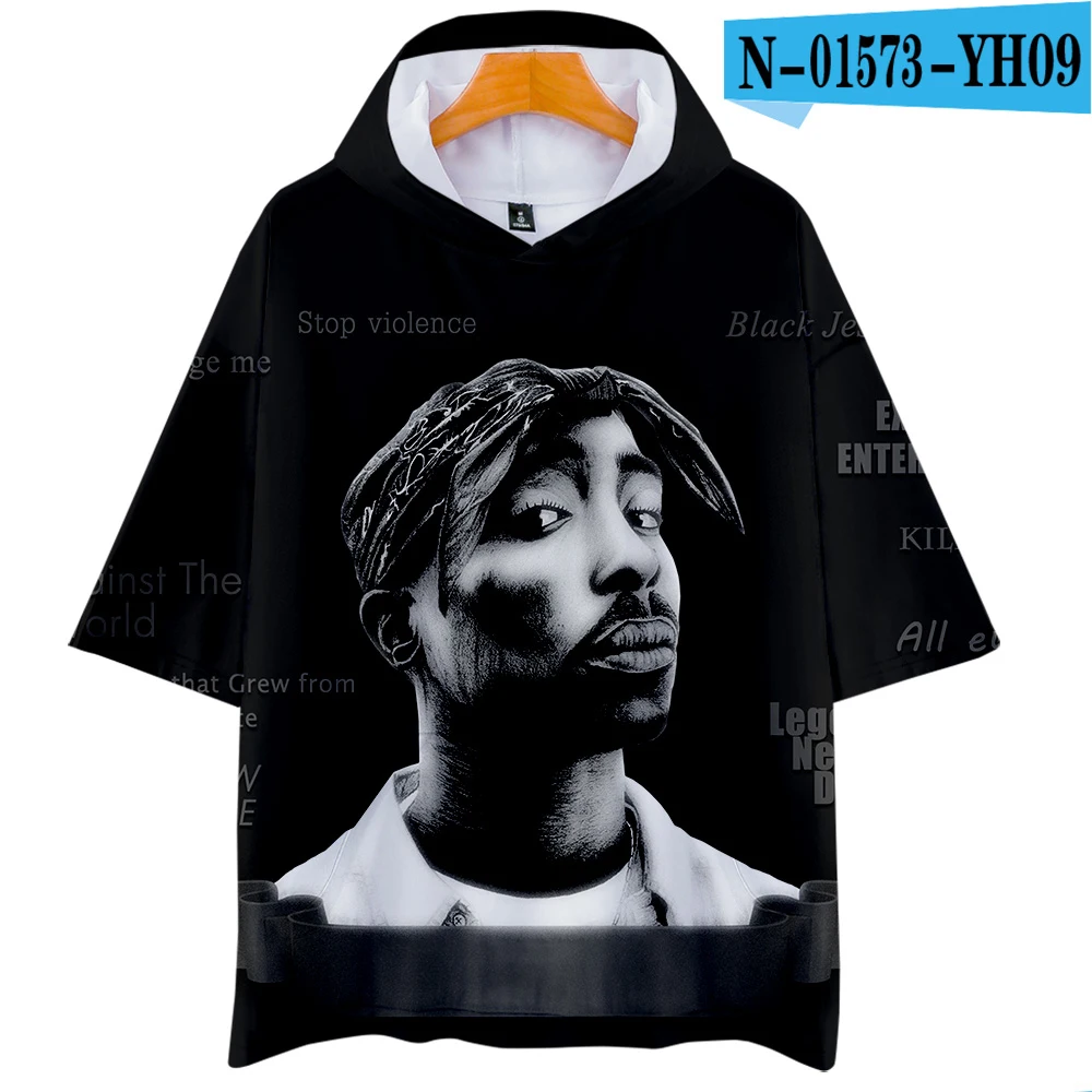 LUCKYFRIDAY 2Pac Rapper мужские футболки 3D Повседневная летняя модная футболка с коротким рукавом и капюшоном Harajuku уличная одежда в стиле хип-хоп - Цвет: N01573