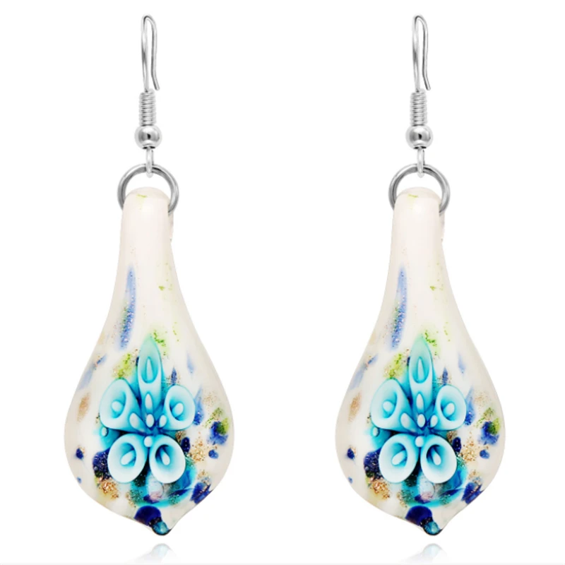 New Fashion Female Water Drop Earrings Handmade Glass Flowers Ethnic Dangle Earrings for Women Girl Jewelry wedding Gifts Fashion Jewelry