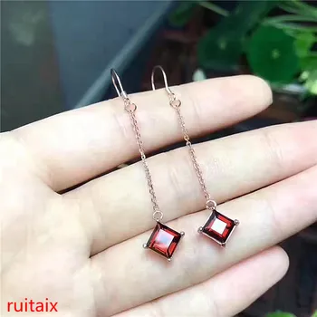 

KJJEAXCMY fine jewelry 925 Pure silver inlaid with natural long garnet female ear nail jewelry.