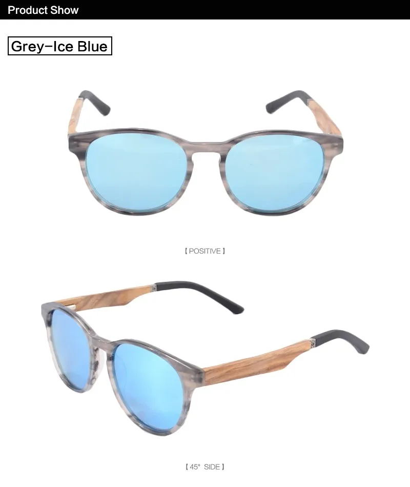 Горячая круглые ацетатные рамки деревянные заушники очки для женщин и мужчин Поляризованные солнцезащитные очки с зеркальным покрытием солнцезащитные очки Feminino ZF110