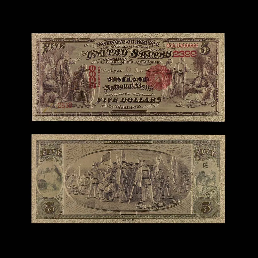 1975 год 24k Φ 999 9 Золотая фольга World Paper Money популярная Коллекция 5 долларов