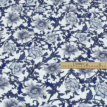 

cotton and linen new chinese style Blue and white porcelain printed textile for handwork tablecloth curtains blouse dress fabric