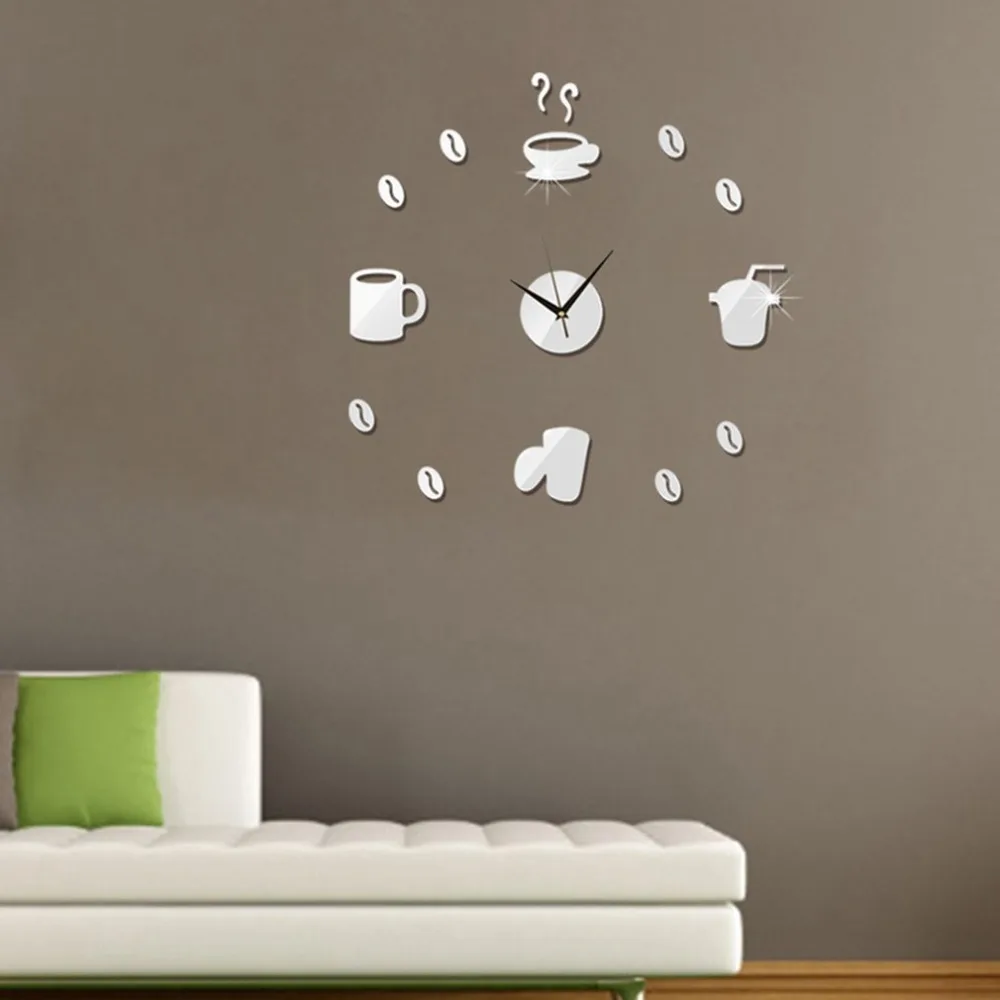 

Funny Coffee Cup Wall Sticker DIY Needle Quartz Wall Clocks for Home Living Room Minimalist Wall Clock Fashion 3D Mirror Clock