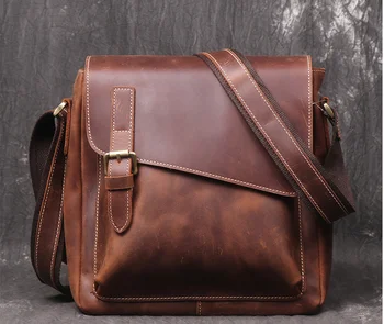 

High Quality Genuine Leather Briefcase Commuter Shoulder Cowhide Bag Vintage Style Waterproof Business Bags Bolso Hombre D843