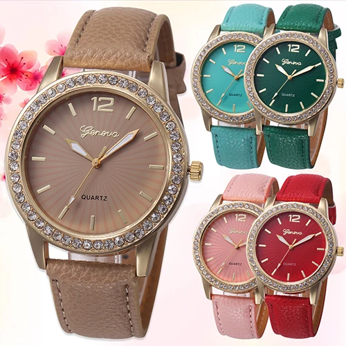 

Fashion Women Rhinestone Faux Leather Analog Quartz Dress Wrist Watch Jewelry