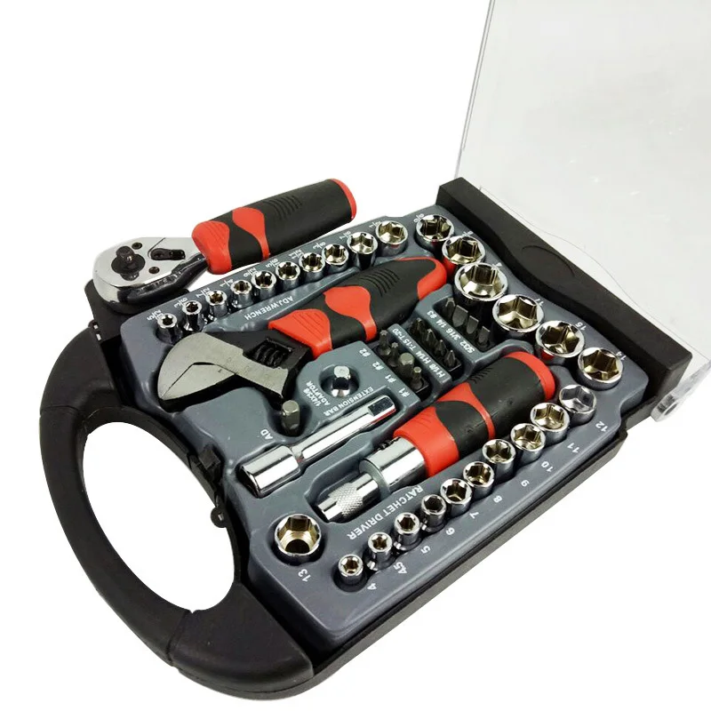 

45 Piece 1/4in and 3/8in Drive Stubby Hand Tools Set Socket Wrench Screwdriver Auto Repair Hand Combo Tool A Set OF Keys