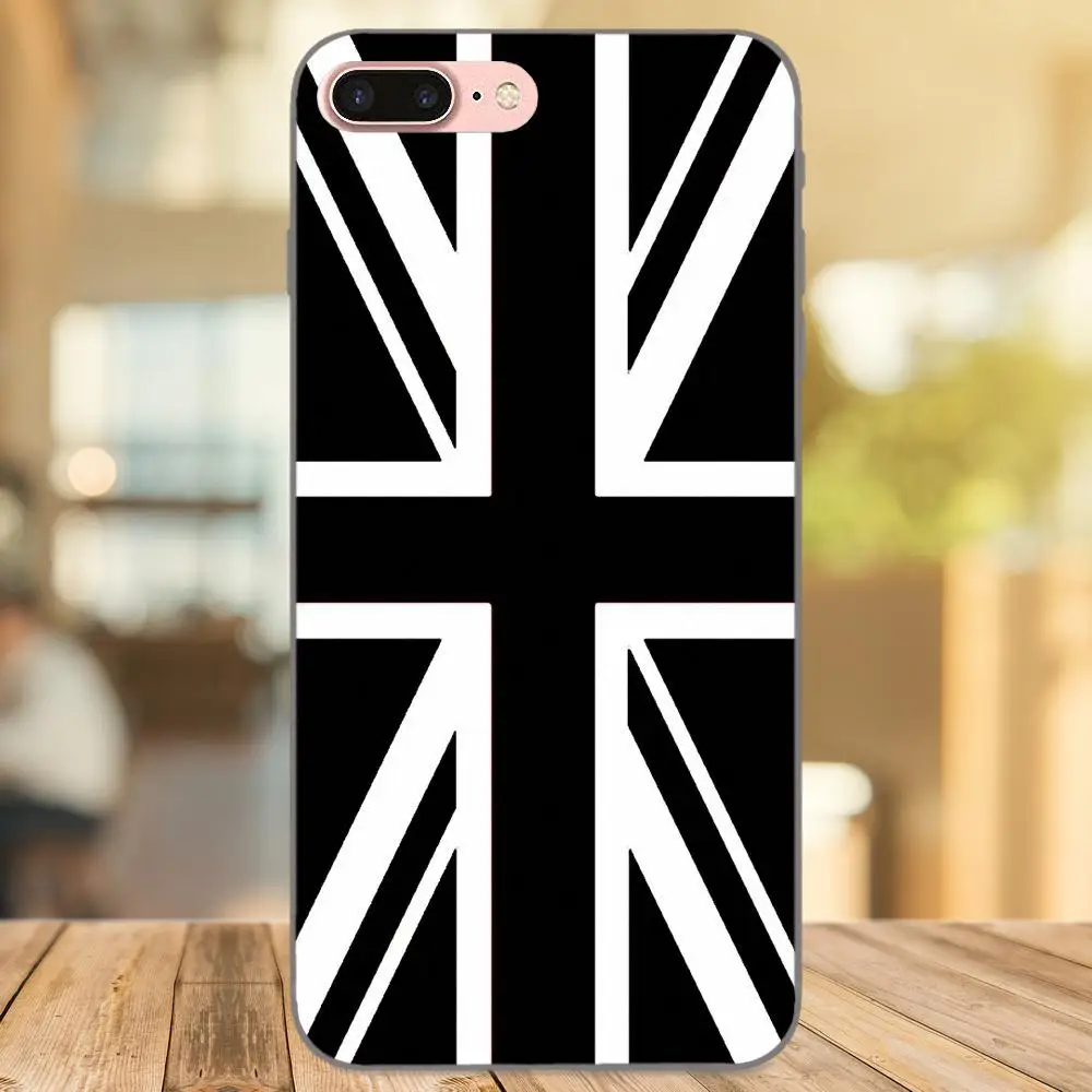ТПУ мобильный чехол для Apple iPhone 4 4S 5 5S SE 6 6S 7 8 Plus X XS Max XR Union Jack черный и белый