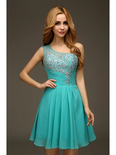 One Shoulder Turquoise Short Dress