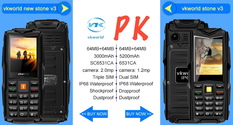 VKworld New Stone V3 3 SIM карта IP68 Водонепроницаемая Русская клавиатура 2,4 дюймов SC6531CA светодиодный фонарик 3000 мАч для мобильного телефона