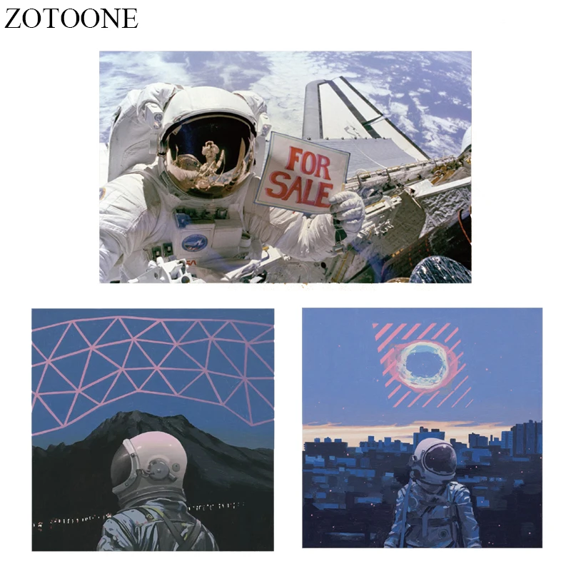 

ZOTOONE Iron on Transfer Astronaut Patch Applique Heat Transfer Vinyl Space Patches Stickers Stripes on Clothes Thermal Press