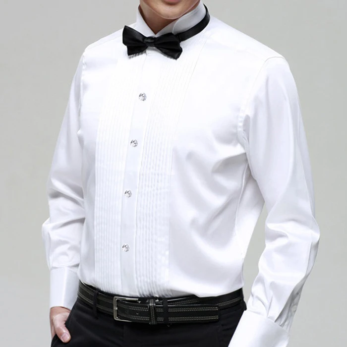 Стиль белая с длинными рукавами Мужская рубашка свадьба/рубашки для жениха, для выпускного вечера Одежда для жениха мужские вечерние рубашки(39-44