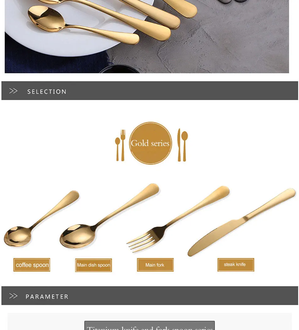 Gold Dinnerware Set Stainless Steel Cutlery Set 4 Pieces Black Knife Fork Set Tableware Gold Silver Cutleries Western Food Set (2)