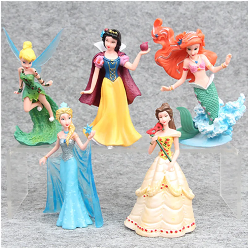Disney Princesses Toys 5pcs/Set 10-12cm Snow White Frozen Elsa Ariel Bella Tinker Bell Pvc Action Figure Doll Kids Toys Gift