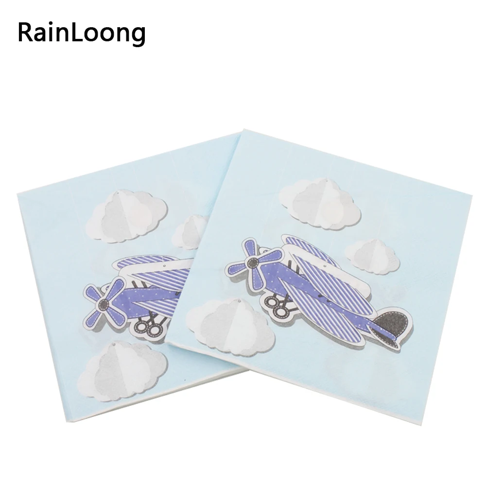 

[RainLoong] Blue Print Paper Napkins Plane Tissue Airplane Napkins Decoration Serviettes 33cm*33cm 1pack/lot