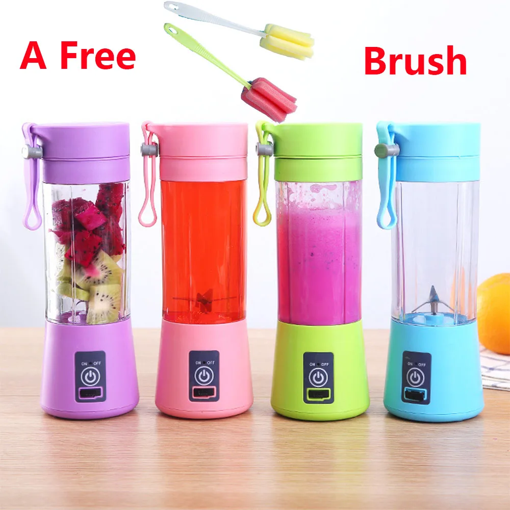 

Free Brush 4/6 Blades Electric Fruit Juicer USB Rechargeable Smoothie Maker Blender Machine 380ml Sport Mixer Bottle Juicing Cup