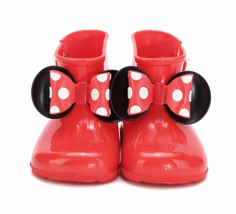 Горячее предложение мини Мелисса детские резиновые сапоги Микки и Минни Маус лук pvc 3 цвета обувь для девочек загрузки сохраняет сапоги резиновые сапоги для девочек; - Цвет: Красный