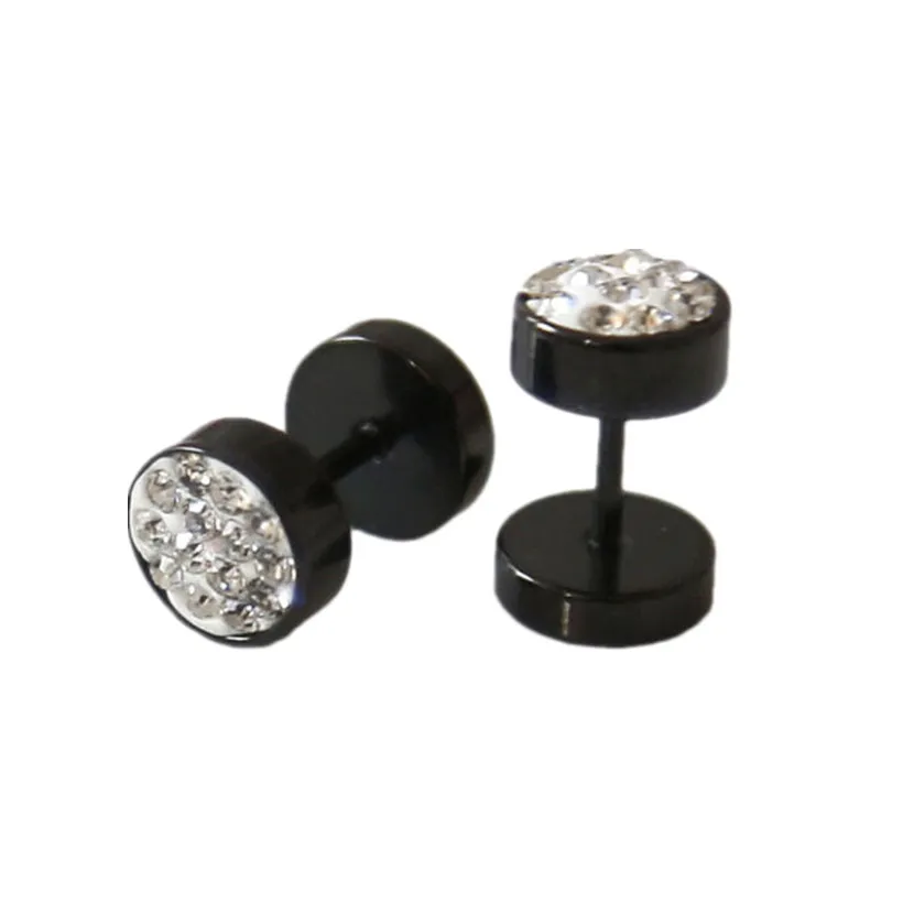 2015 New Dumbbell Stainless Steel Crystal Unisex Men's Earrings Ear