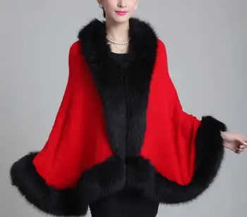 

2018 autumn and winter high-grade imitation fox fur grass shawl stitching knit cardigan shawl cloak jacket