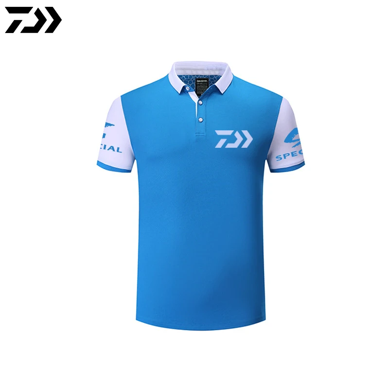 Одежда Daiwa, летняя спортивная футболка поло, футболка для рыбалки, Лоскутная, дышащая, для бега, рыбалки, футболка для велоспорта, мужские топы - Цвет: Светло-голубой