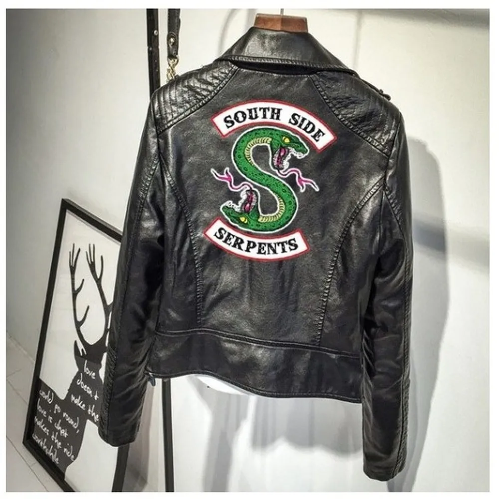 

Print Logo Southside Riverdale Serpents Pink/Black PU Leather Jackets Women Riverdale Serpents Streetwear Leather Brand Coat