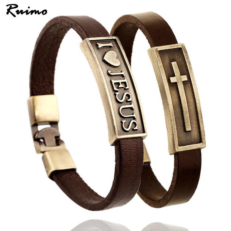Fashion Jewelry Love Jesus Bracelet Alloy Leather Bracelets Men Casual