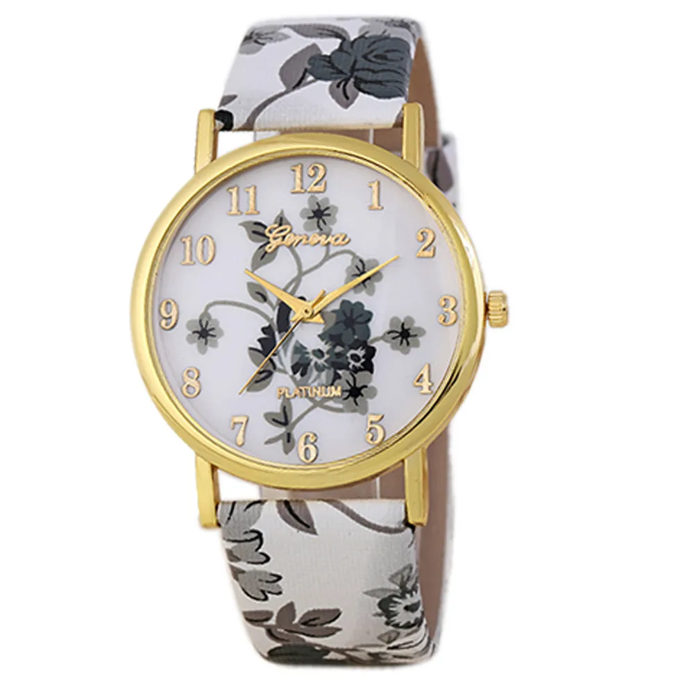 2019 New Fashion Floral Flower Gofuly Watch Leather Hours ...