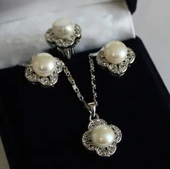

Free Shipping Set 18KGP black white shell Pearl Pendant Necklace Earring ring A673 ()