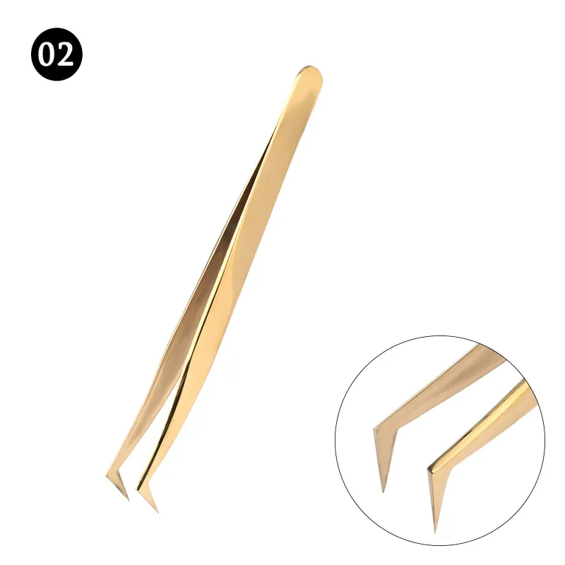 02 Gold Профессиональные пинцеты для ресниц, щипцы для наращивания ресниц из нержавеющей стали, высокоточные пинцеты для наращивания ресниц, набор - Цвет: 02 Gold