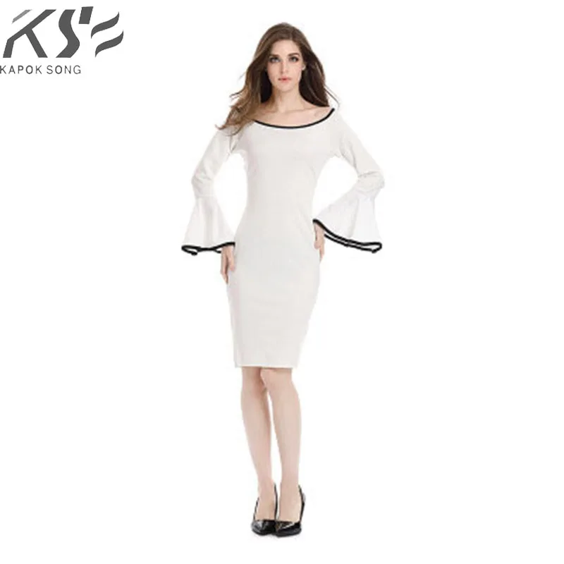 

2018 Spring and Autumn Lotus leaf side decoration trim temperament pencil dress