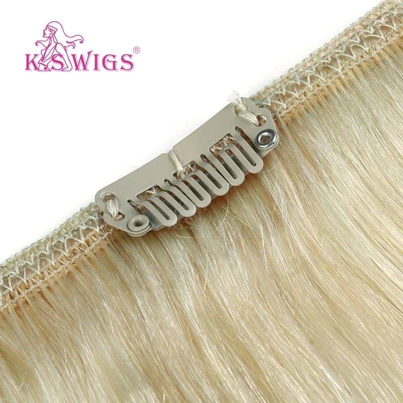 K.S WIGS Straight Remy Natural Human Hair Double Drawn Full Head Clip In Human Hair Extensions 7 pcs/set 16 Clips 24'' 140g