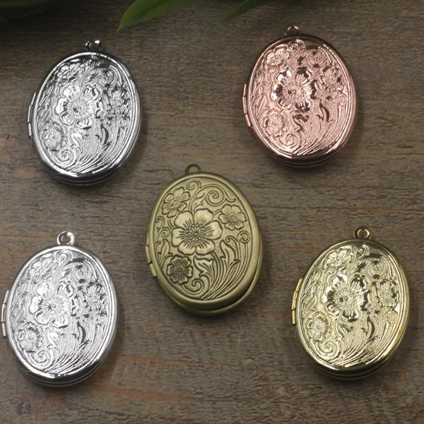 

BASEHOME 5pcs/lot Gold/Silver Plated Copper Photo Floating Locket Pendant Flower Charms for DIY Memory Necklace Jewelry Making