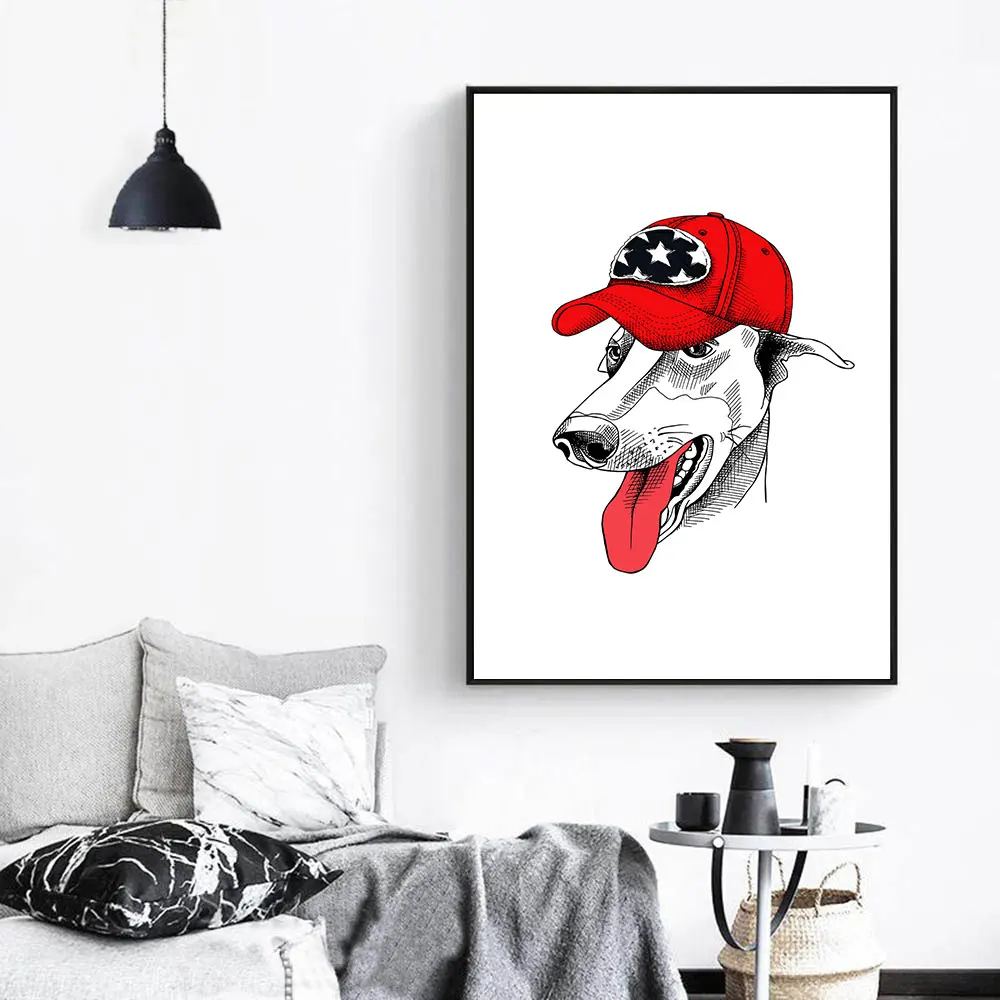AAVV плакаты и принты Печать на холсте стены Искусство животных картина для гостиной домашний декор собака носить красная шляпа без рамки