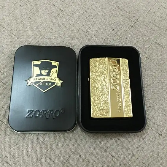 Genuine Zorro pure copper kerosene lighter carved Vintage Retro golden oil lighter,smoking tool,gift