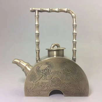 

Chinese Copper hand-carved lion old copper teapot