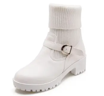 

Ladies Martin Boots Zapatos Mujer Med Heels Women Shoes Round Toe Winter Girls Shoe Snow Booties Buckle Sapato Feminino XZ181222