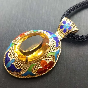 

F L Z B , Supper gold pendant natural citrine gemstone in 925 sterling silver beautiful trendy design jewelry for woman