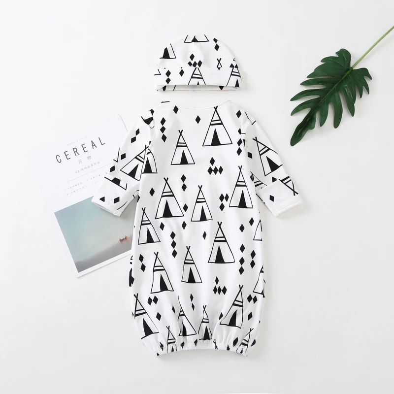 

Hot 2Pcs/set Newborn Girls Boys Cartoon Pattern Sleeping Robes Cotton Sleepwear Gown Outfit+Cap Suit New