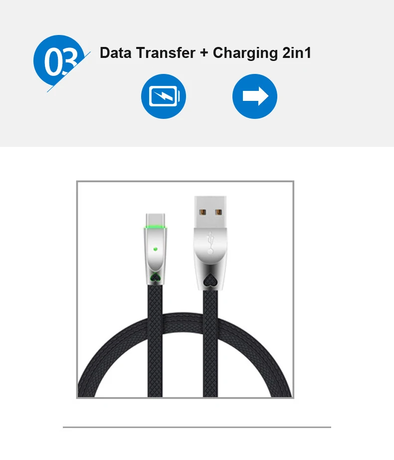 EtopLink جديد النايلون شقة كابل يو اس بي نوع C المصغّر usb البيانات الذكية شحن كابل بيانات دعم النحاس سلك LED شريحة ذكية الكابلات