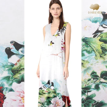 

140cm digital printing silk linen fabric 12mm Chinese silk fabric cheongsam dress natural linen fabric wholesale linen cloth