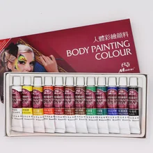 12 цветов, набор краски для тела, краска для тела, 12 мл, Нетоксичная краска для художника, инг, представление, макияж, Детская пигментная краска, художественные принадлежности