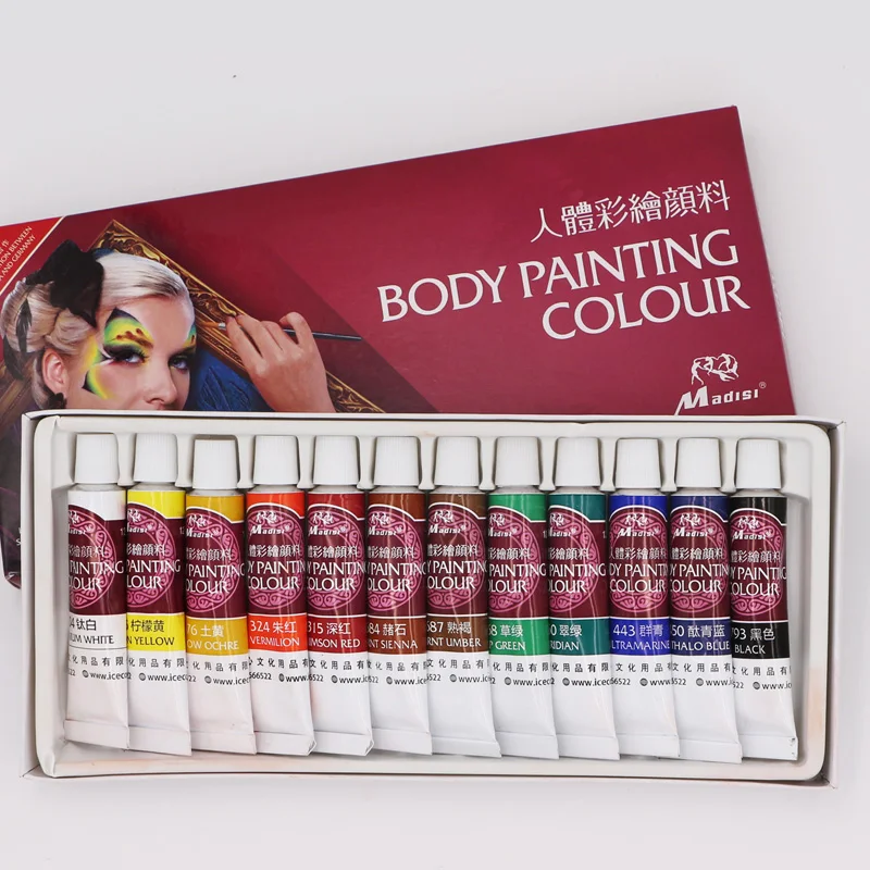 

12 Colors Paint Set Body Painting Color 12ml Non-toxic Artist Painting Performance Make Up Child Painting Pigment Art Supplies