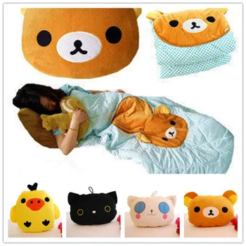 

Lovely Rilakkuma Plush Cute Yellow chicken Cat Bear Camping Doll Pillow Cushion Nap Car Sofa Bolster Wave point Blanket 2 in 1