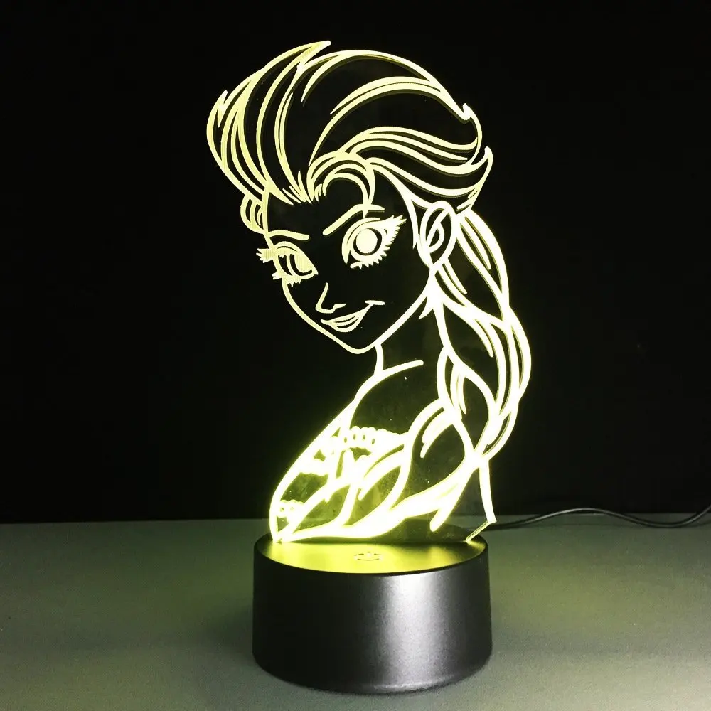 Снежная королева принцесса Эльза Анна фигурка ночного света изменение цвета 3D лампа USB Настольная Сенсорная лампа для детей подарок
