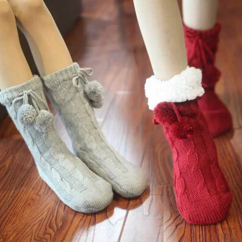 Высококачественные зимние рождественские носки; носки-тапочки для взрослых; утепленные женские нескользящие теплые носки с героями мультфильмов; подарок; вязаные шерстяные носки