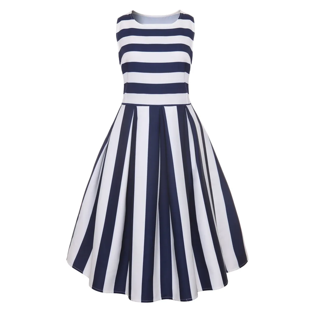 

O-Neck woman dress 2019 spring summer Sleeveless Striped Print Draped Formal Party Ball Gown Maxi women's dresses sukienka#G7