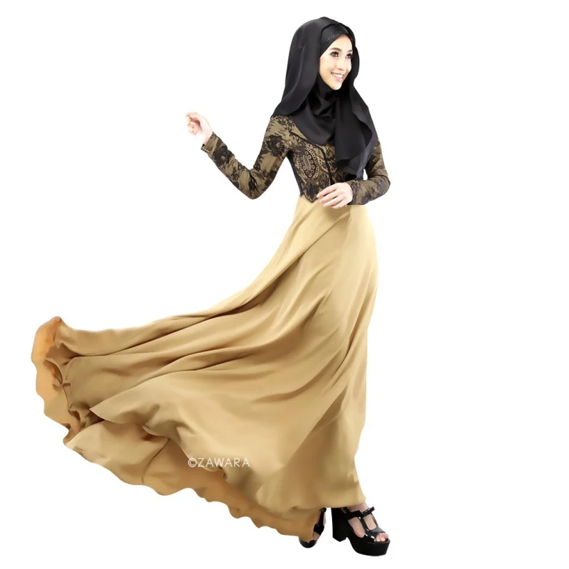 

Fashion Long Sleeves Women's Maxi Dress Lace Muslim Abaya Party Long Dresses