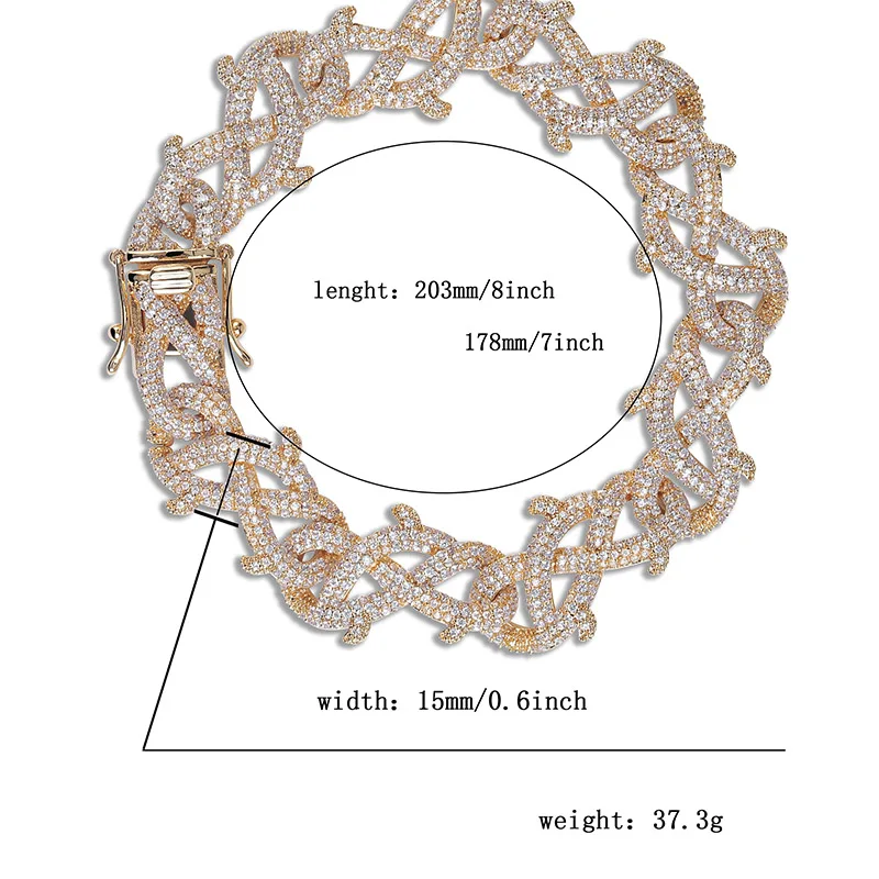 TOPGRILLZ мужской Циркон Корона шипов кубинская ссылка браслет хип хоп ювелирные изделия золото серебро толстый Тяжелый медный материал Iced cz-цепочка