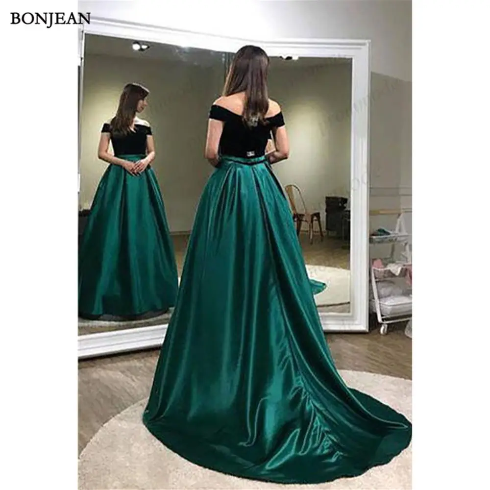 A-line Dark Green Off-the-shoulder Evening Dresses ,Cheap Prom Dresses33