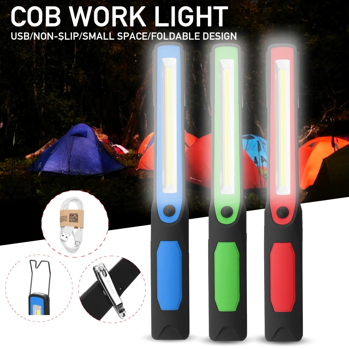 

COB LED Mini Multifunction Work Light Inspection Pen Light Lamp Handy Flashlight USB Rechargeable 18650 Battery Worklight