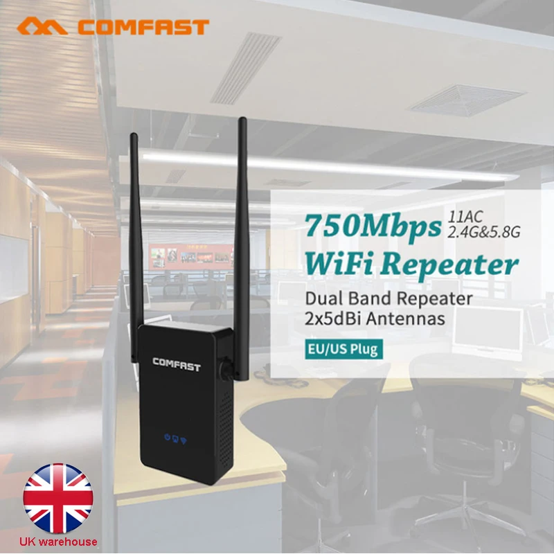 Comfast WR750AC 750 Мбит/с 2,4G & 5G Dual Band Беспроводной WI-FI Wi-Fi репитер WI-FI ретранслятор сигнала Wi Fi усилитель WI-FI распространитель сигнала